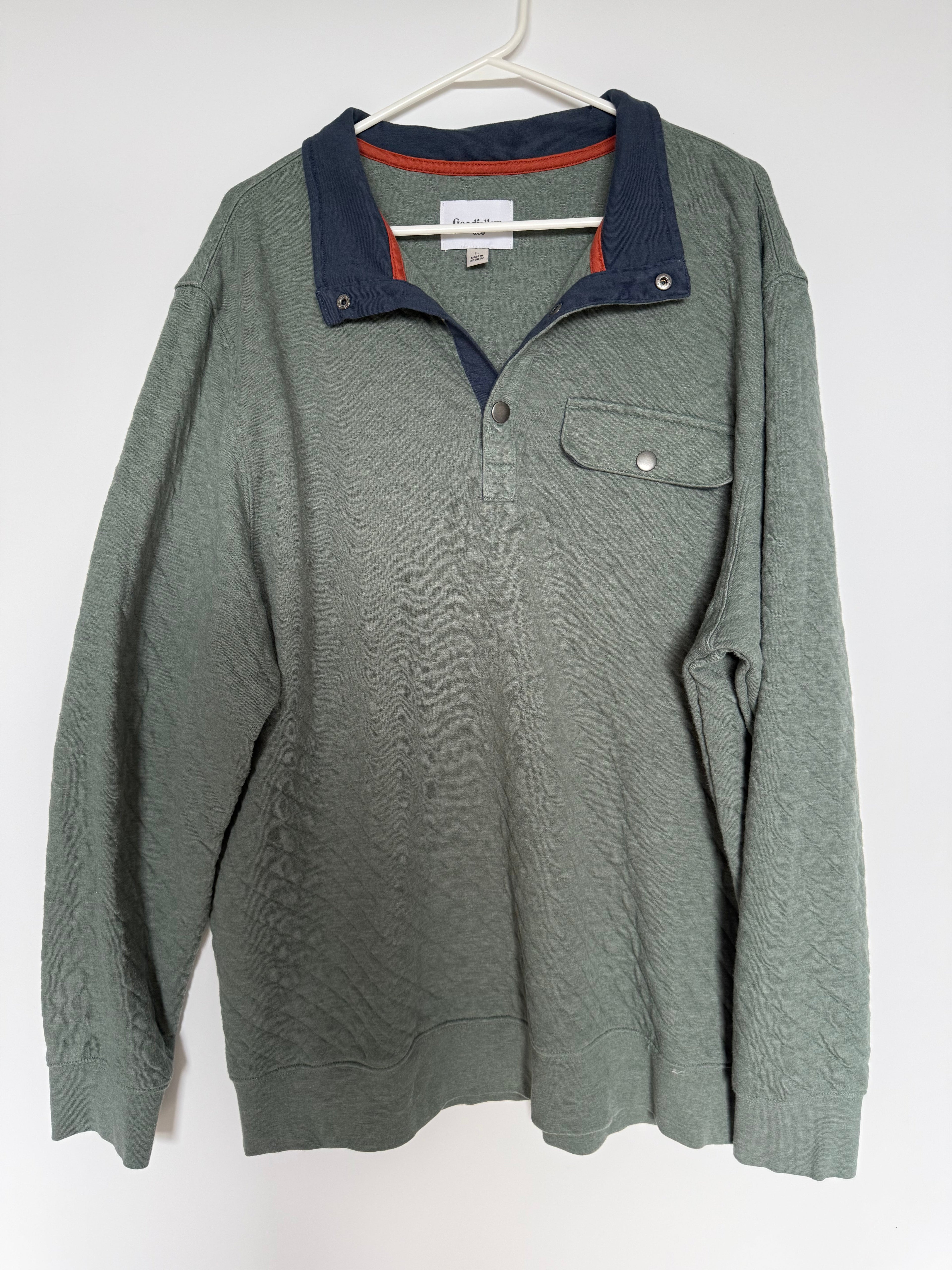 Goodfellow & Co Men's Quilted Snap Pullover Sage Green Size L
