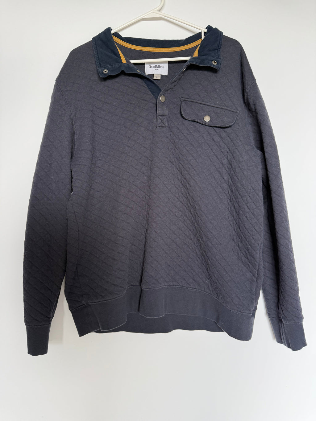 Goodfellow & Co Men's Quilted Snap Pullover Navy Charcoal Size L