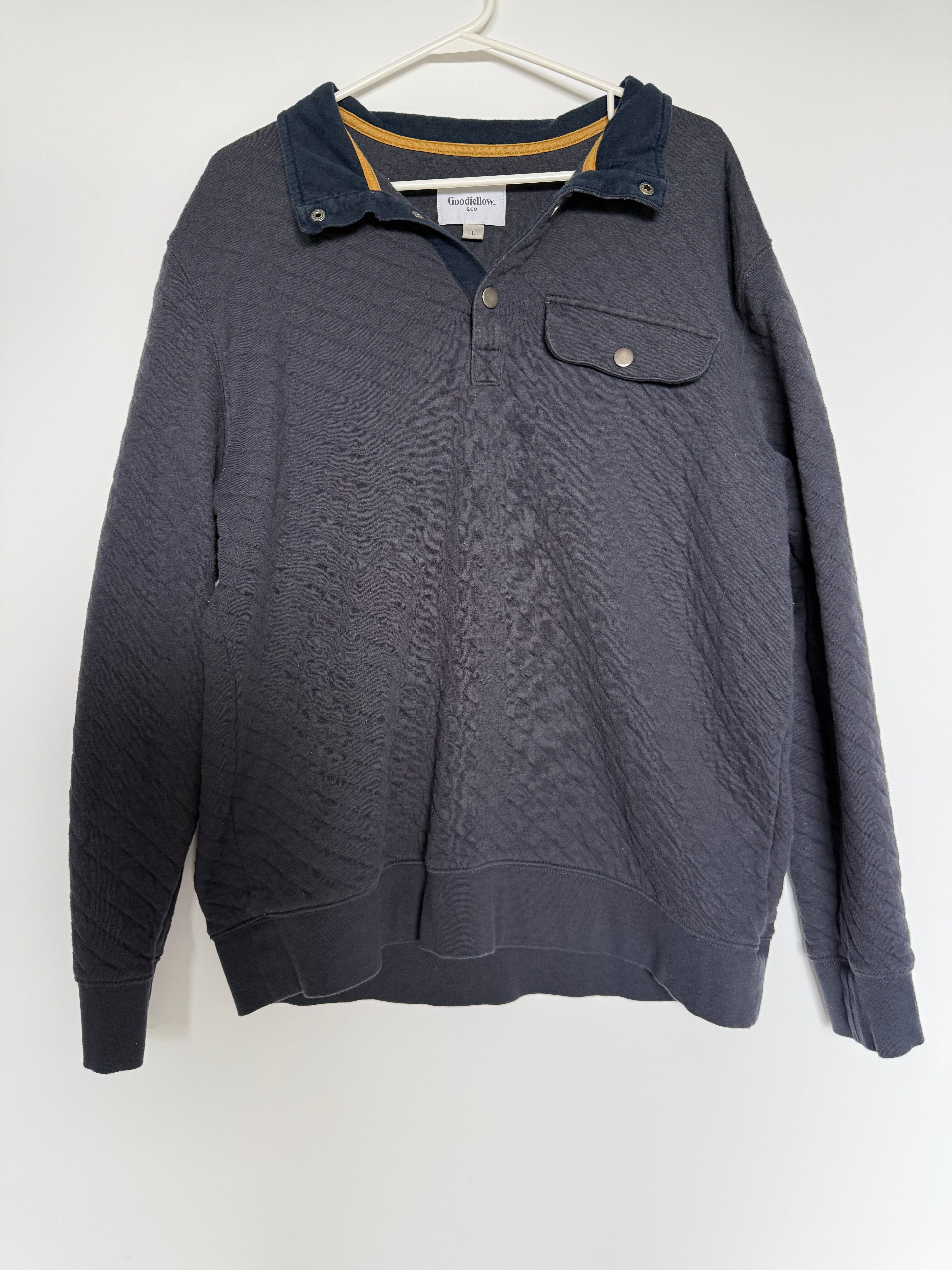 Goodfellow & Co Men's Quilted Snap Pullover Navy Charcoal Size L