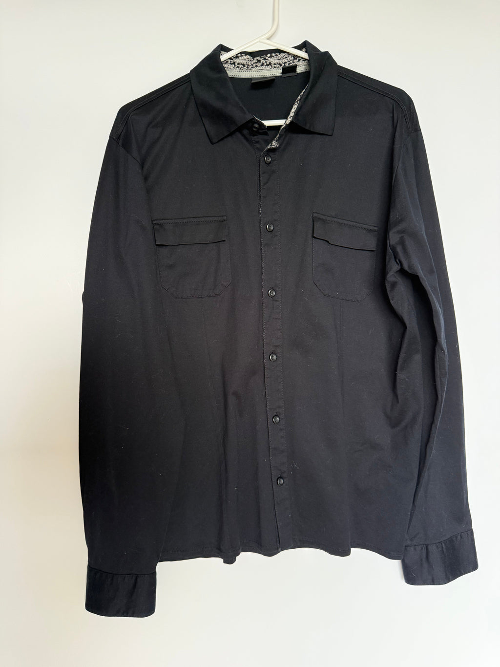 Hugo BOSS Men's Black Button-Up Shirt Paisley Trim Regular Fit Size L