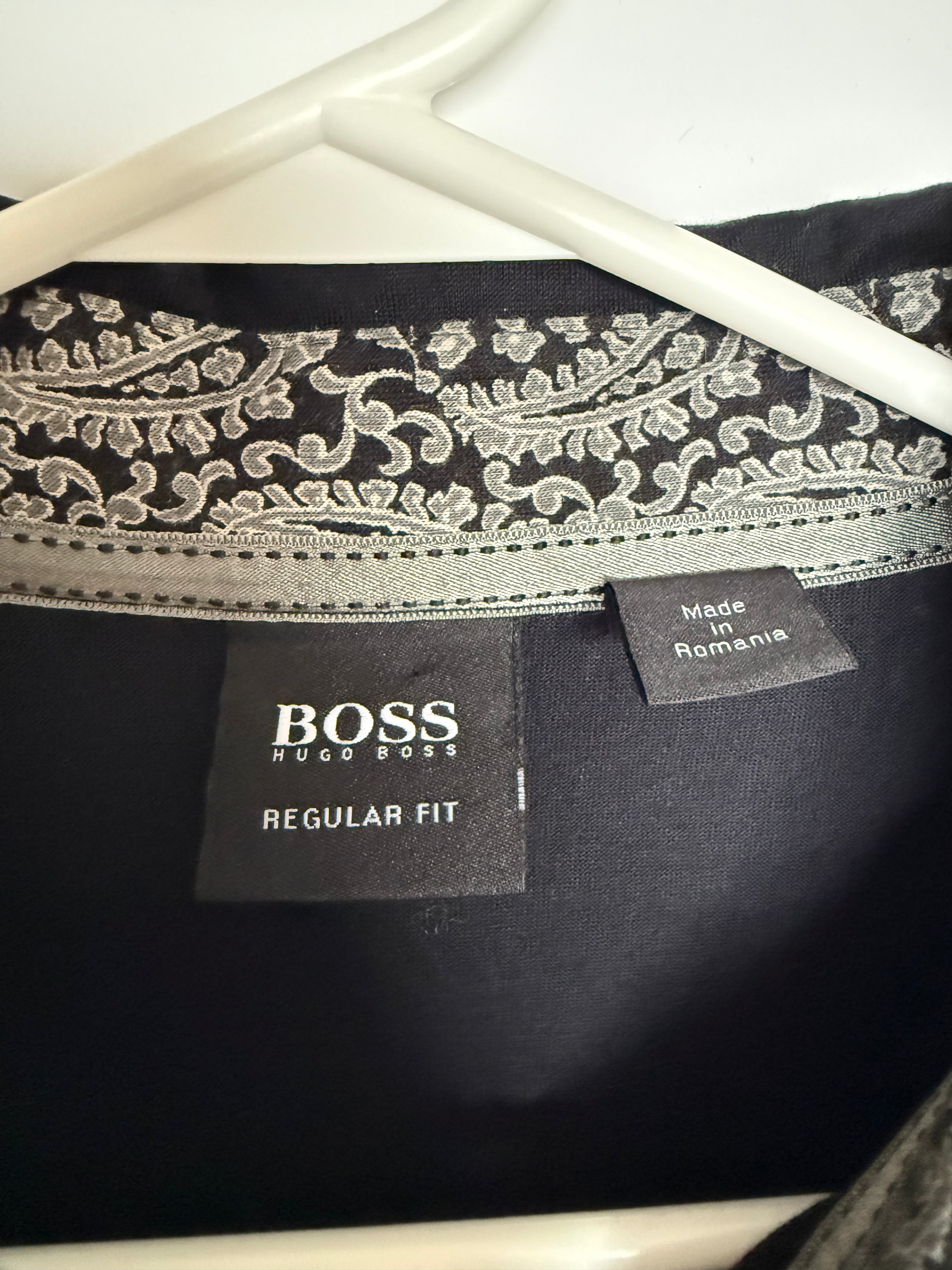 Hugo BOSS Men's Black Button-Up Shirt Paisley Trim Regular Fit Size L