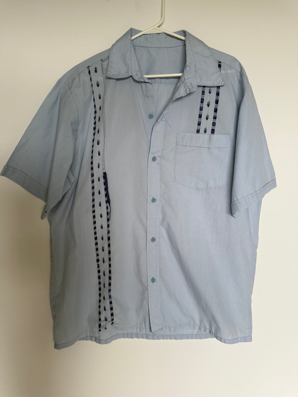 Men's Light Blue Embroidered Short Sleeve Camp Shirt