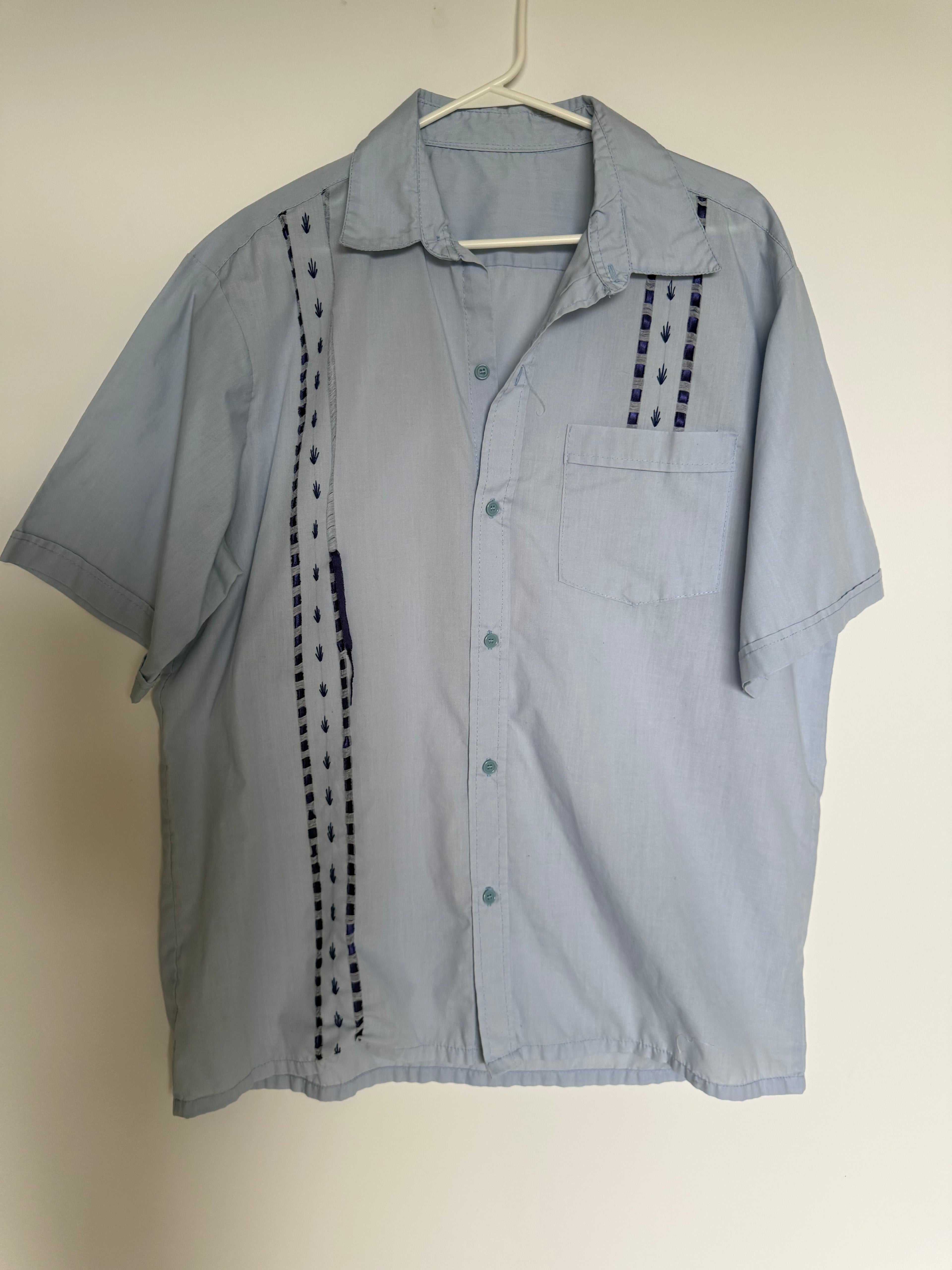 Men's Light Blue Embroidered Short Sleeve Camp Shirt