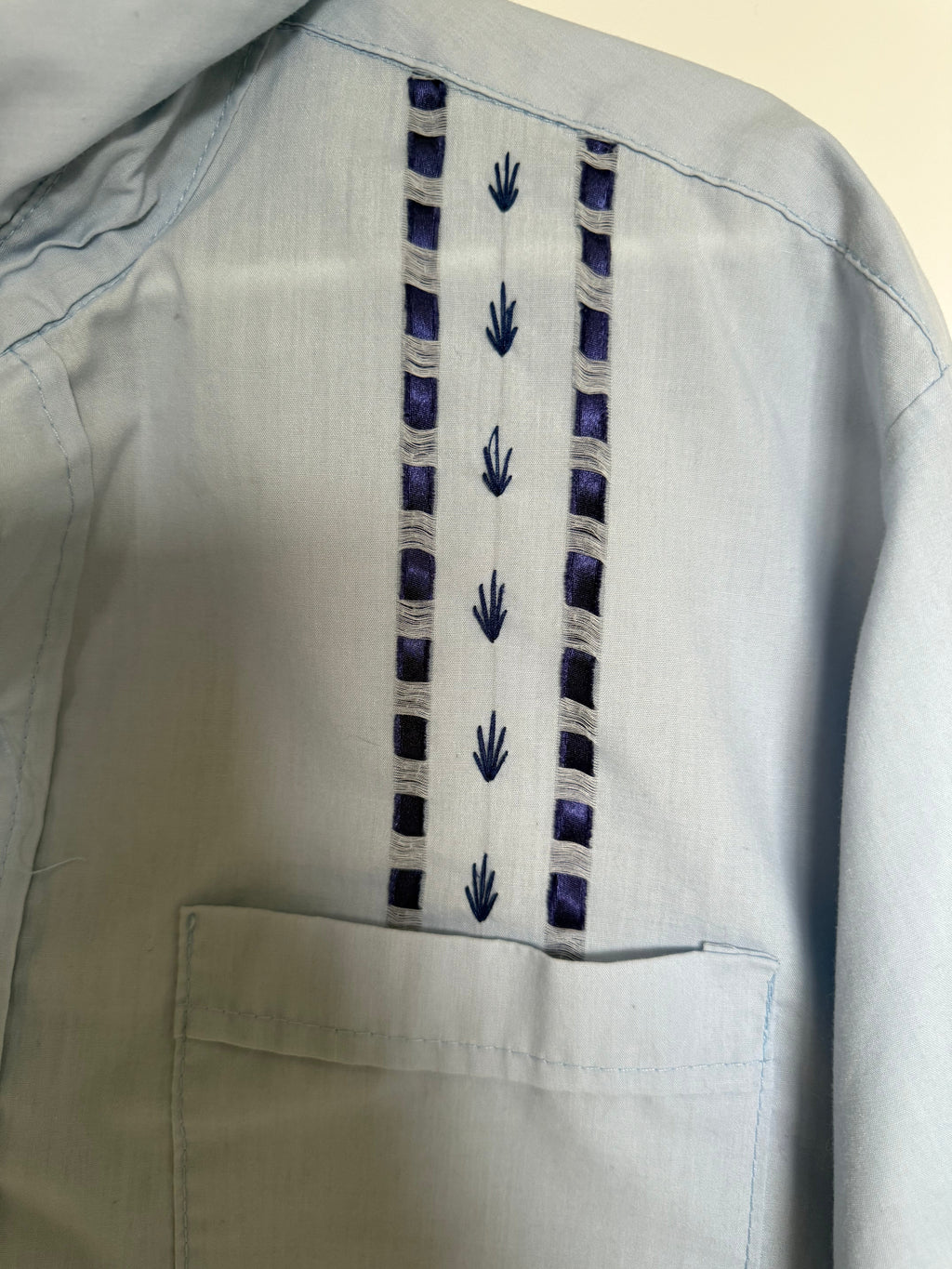 Men's Light Blue Embroidered Short Sleeve Camp Shirt