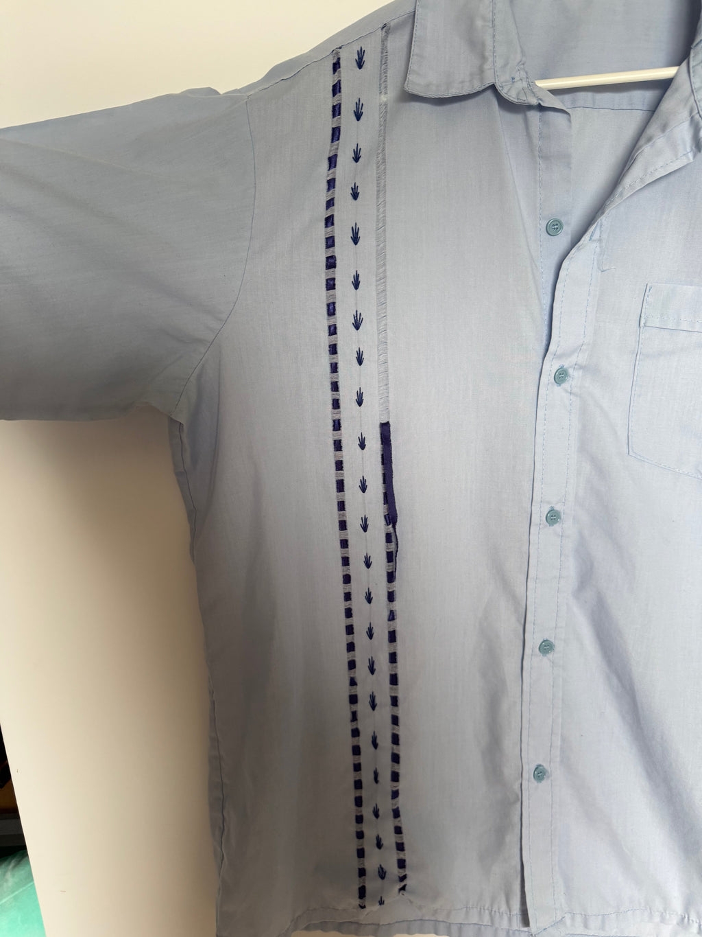 Men's Light Blue Embroidered Short Sleeve Camp Shirt