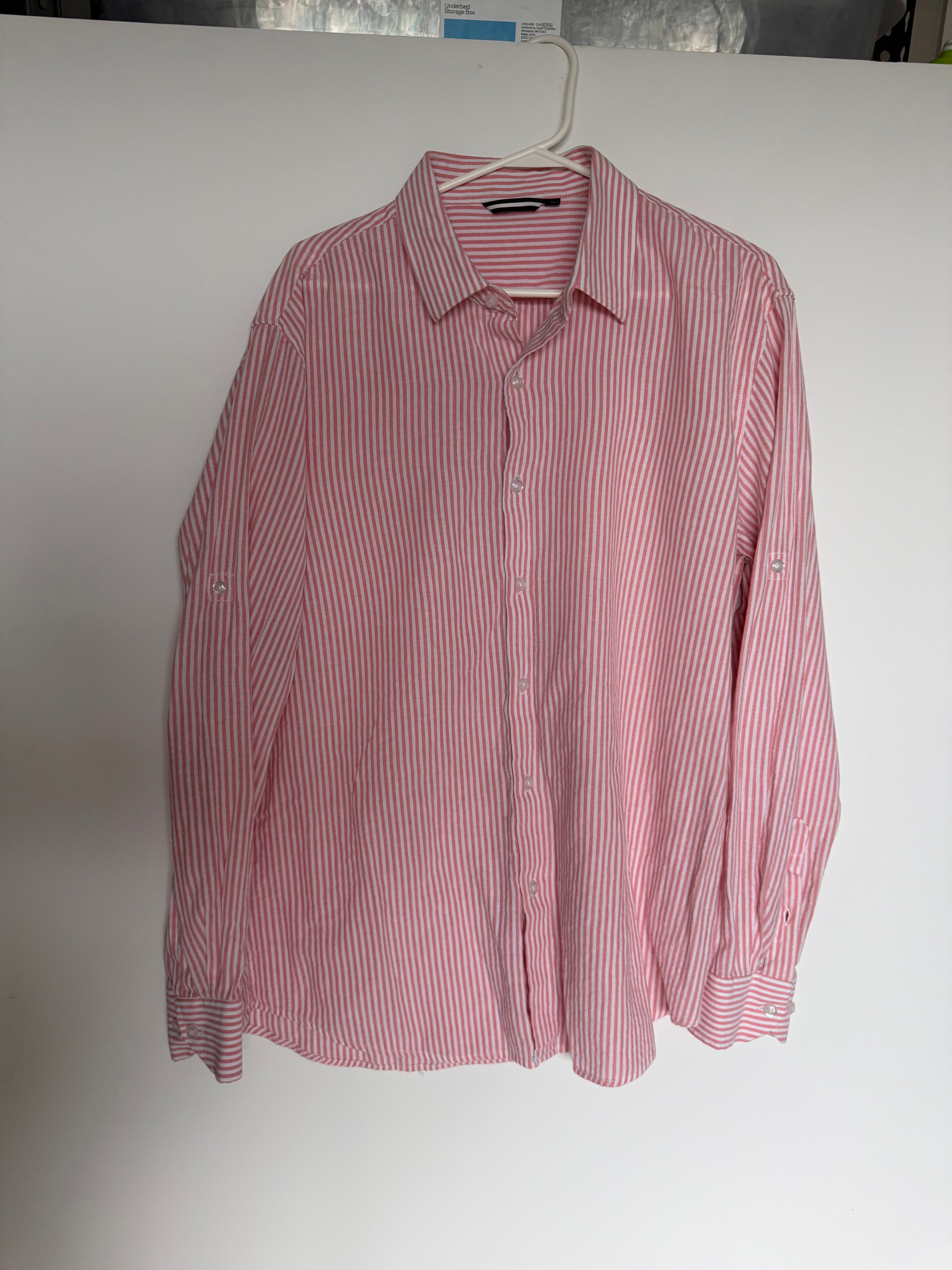 Men's Pink & White Striped Long Sleeve Button-Up Shirt Size L