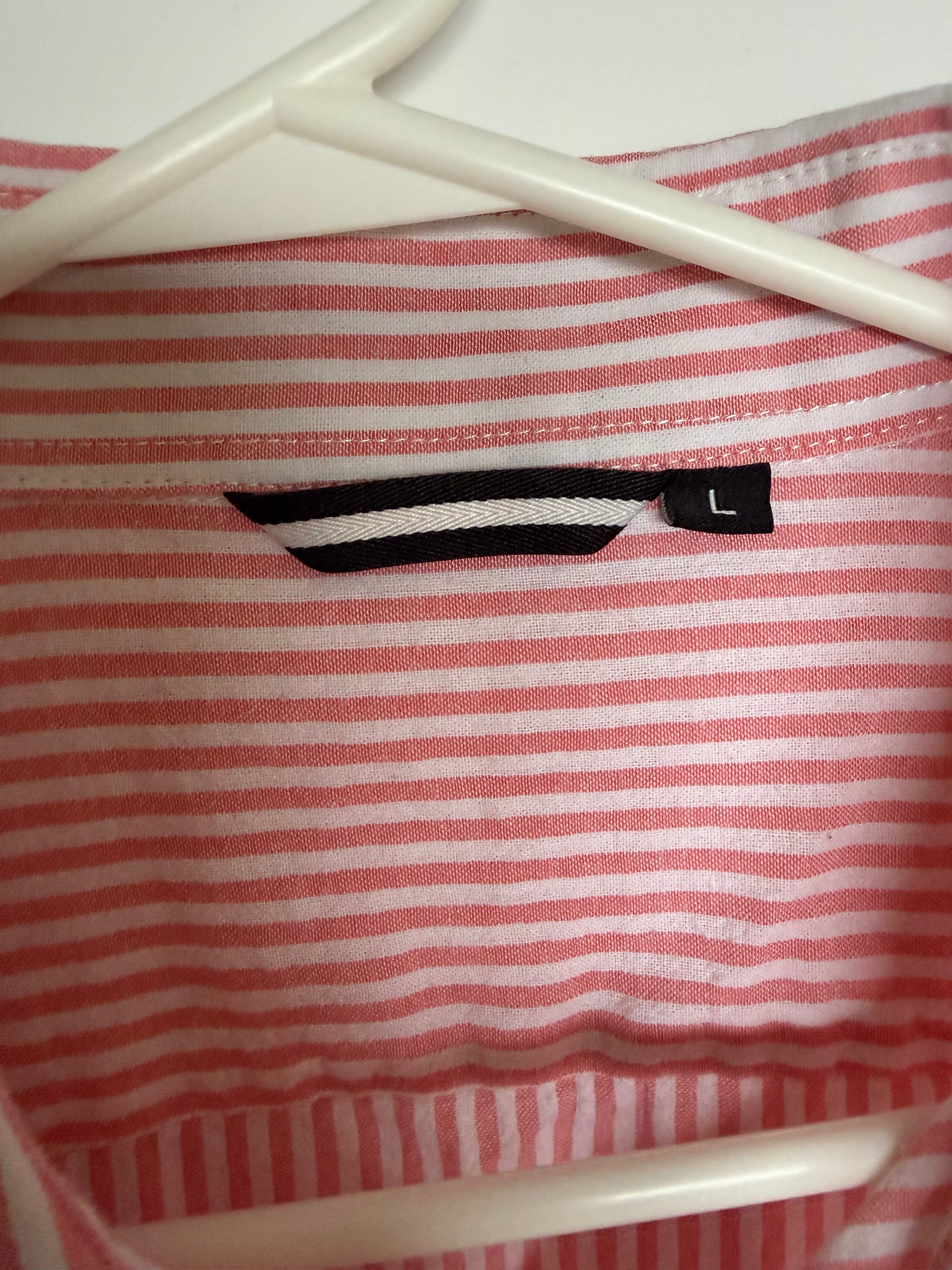 Men's Pink & White Striped Long Sleeve Button-Up Shirt Size L