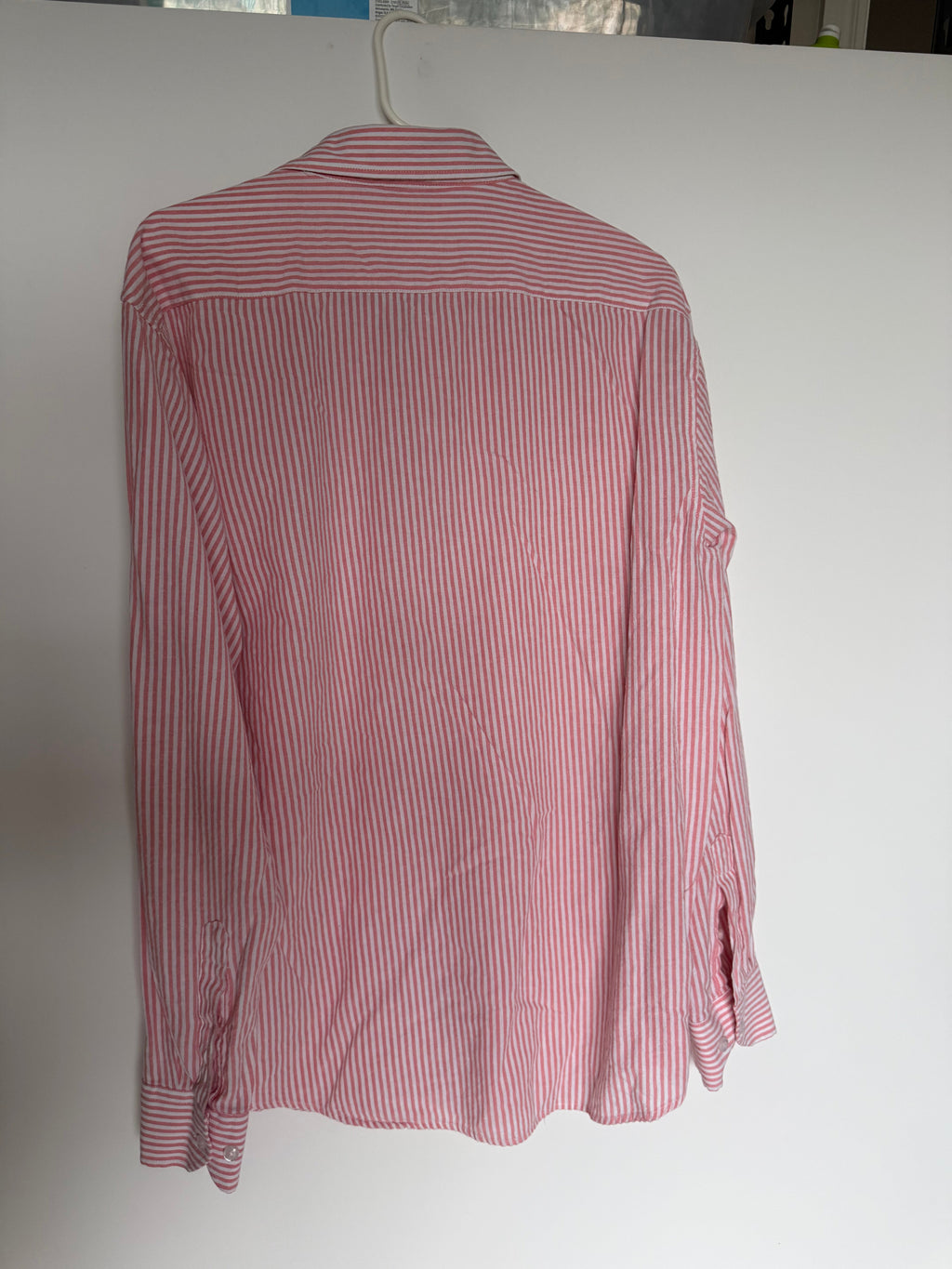 Men's Pink & White Striped Long Sleeve Button-Up Shirt Size L