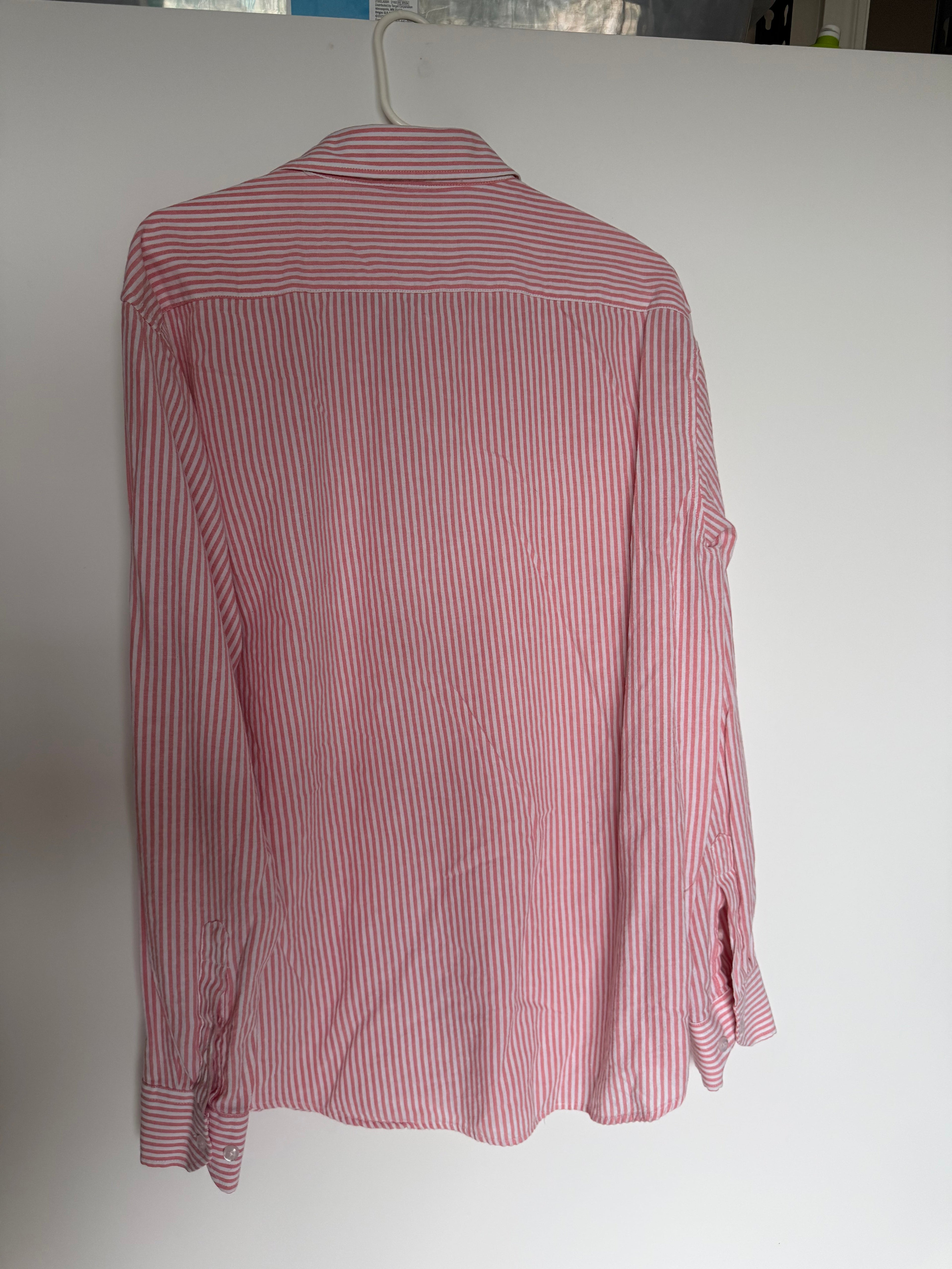 Men's Pink & White Striped Long Sleeve Button-Up Shirt Size L