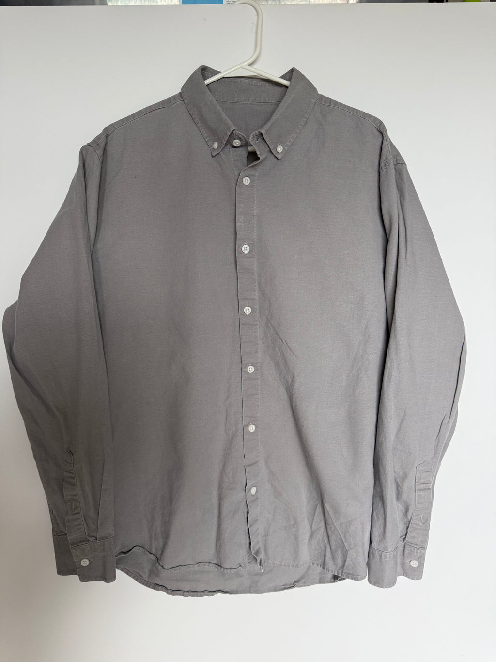 Men's Grey Linen Blend Button-Down Shirt Size L