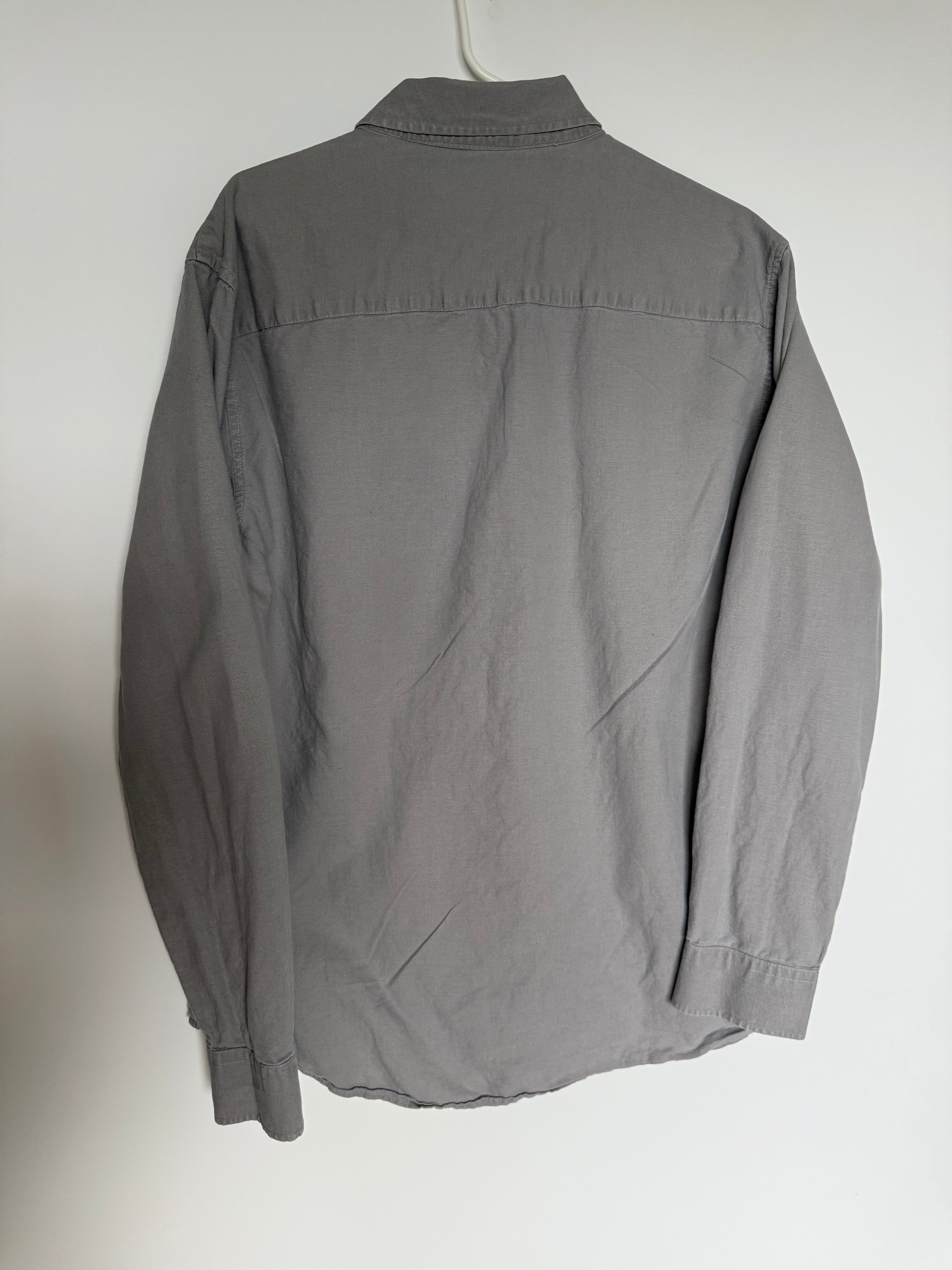Men's Grey Linen Blend Button-Down Shirt Size L