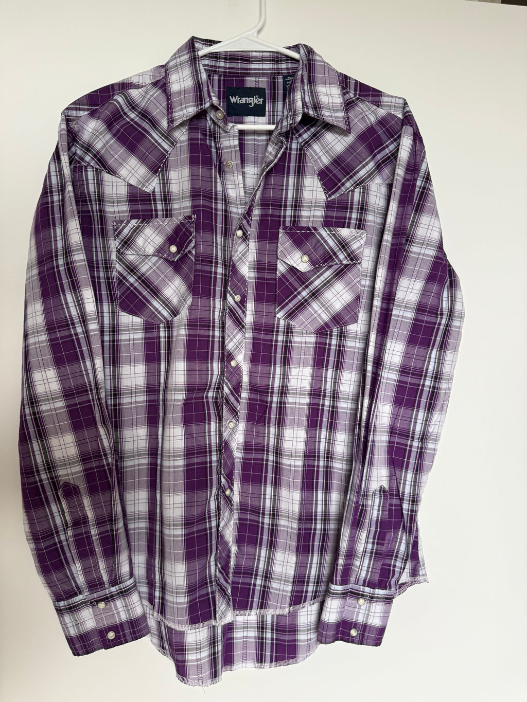 Wrangler Men's Purple Plaid Western Pearl Snap Shirt Size M