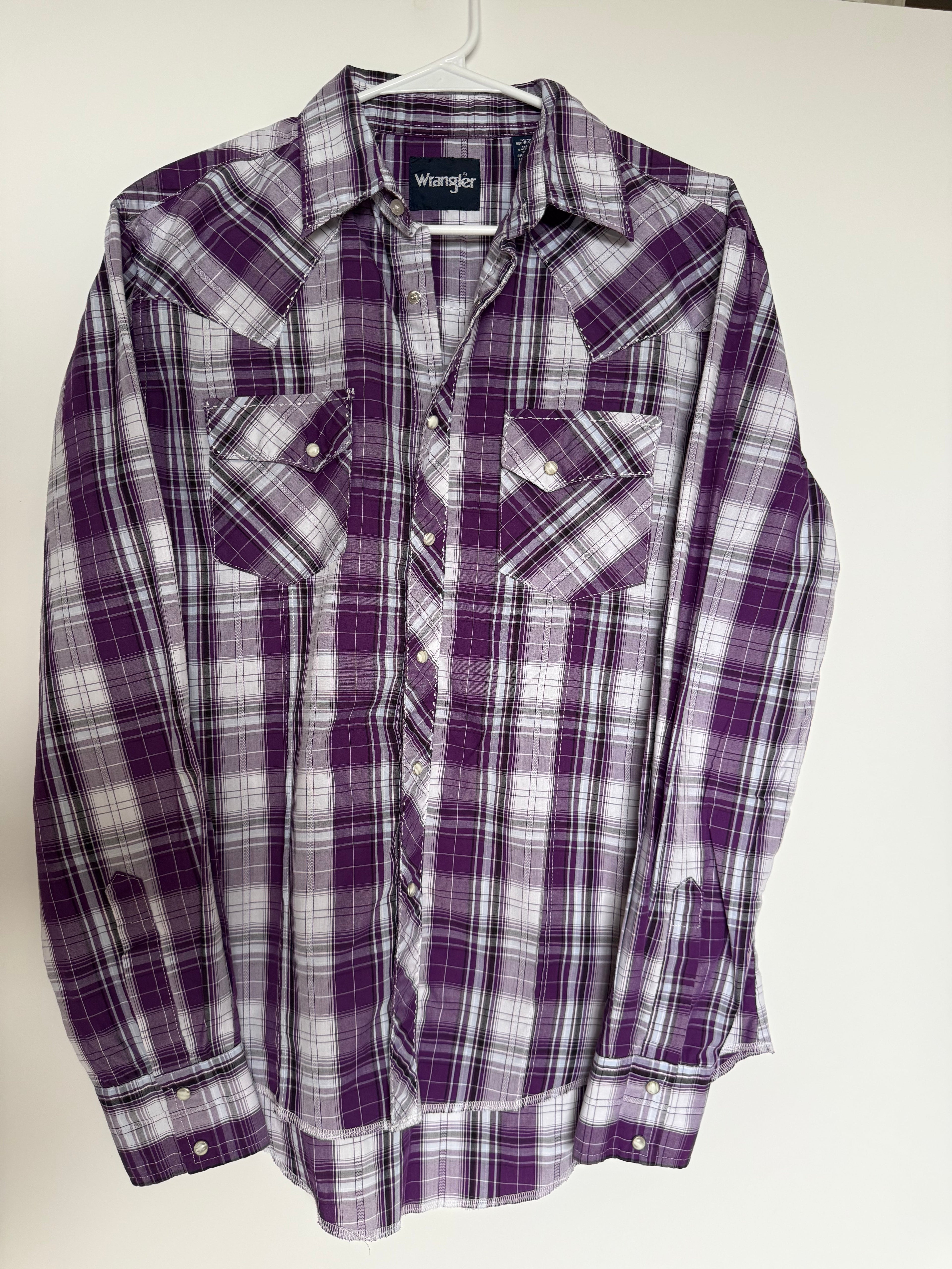 Wrangler Men's Purple Plaid Western Pearl Snap Shirt Size M