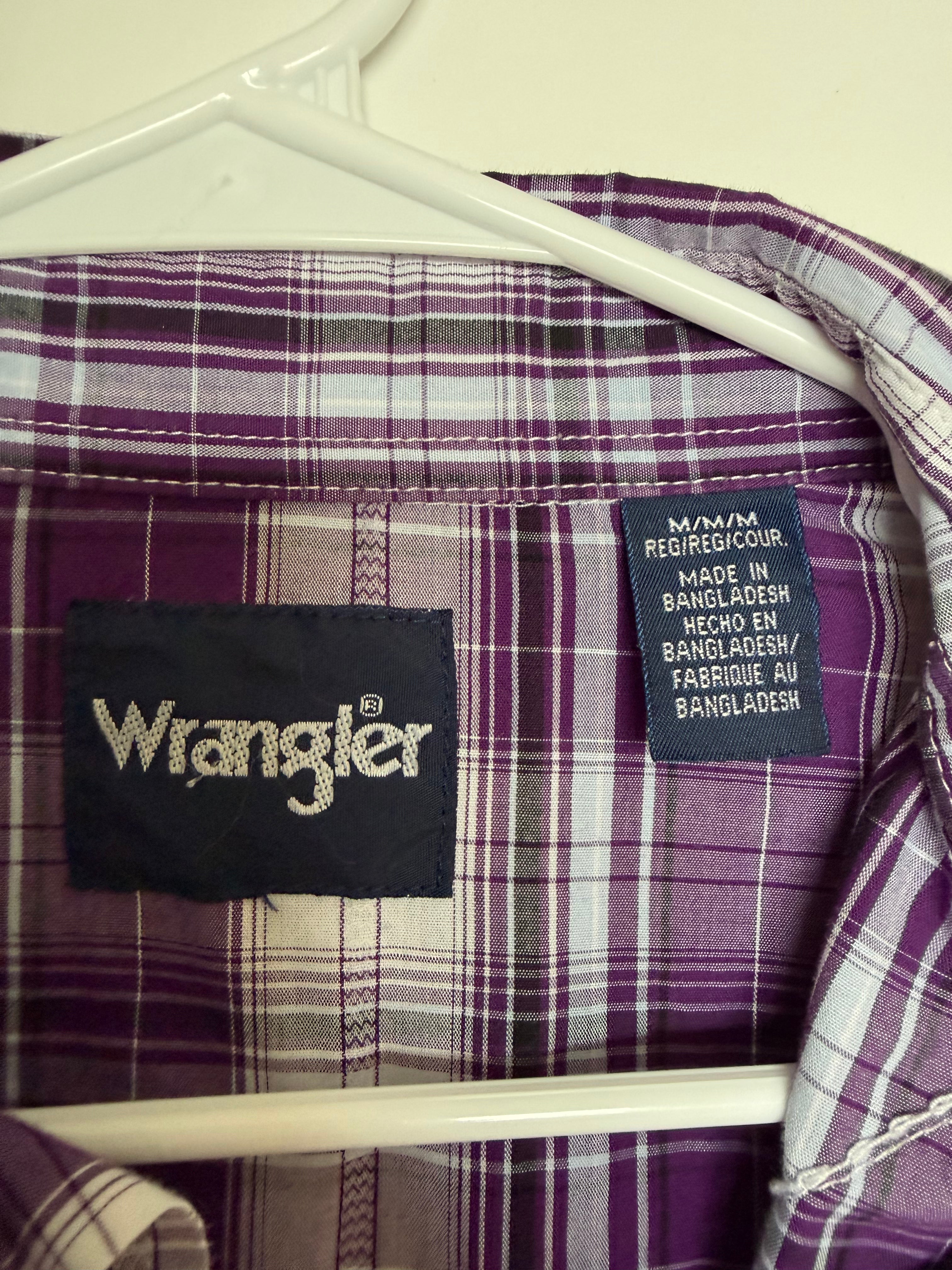 Wrangler Men's Purple Plaid Western Pearl Snap Shirt Size M
