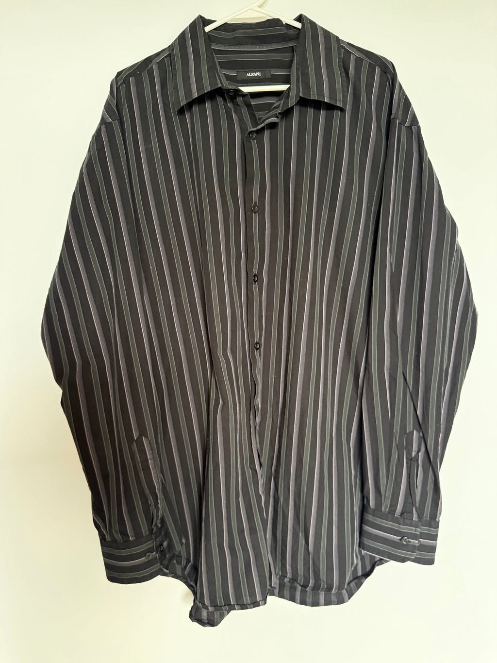 Alfani Men's Black & Grey Striped Long Sleeve Dress Shirt Size XXL