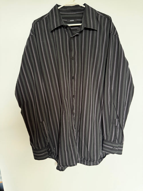 Alfani Men's Black & Grey Striped Long Sleeve Dress Shirt Size XXL