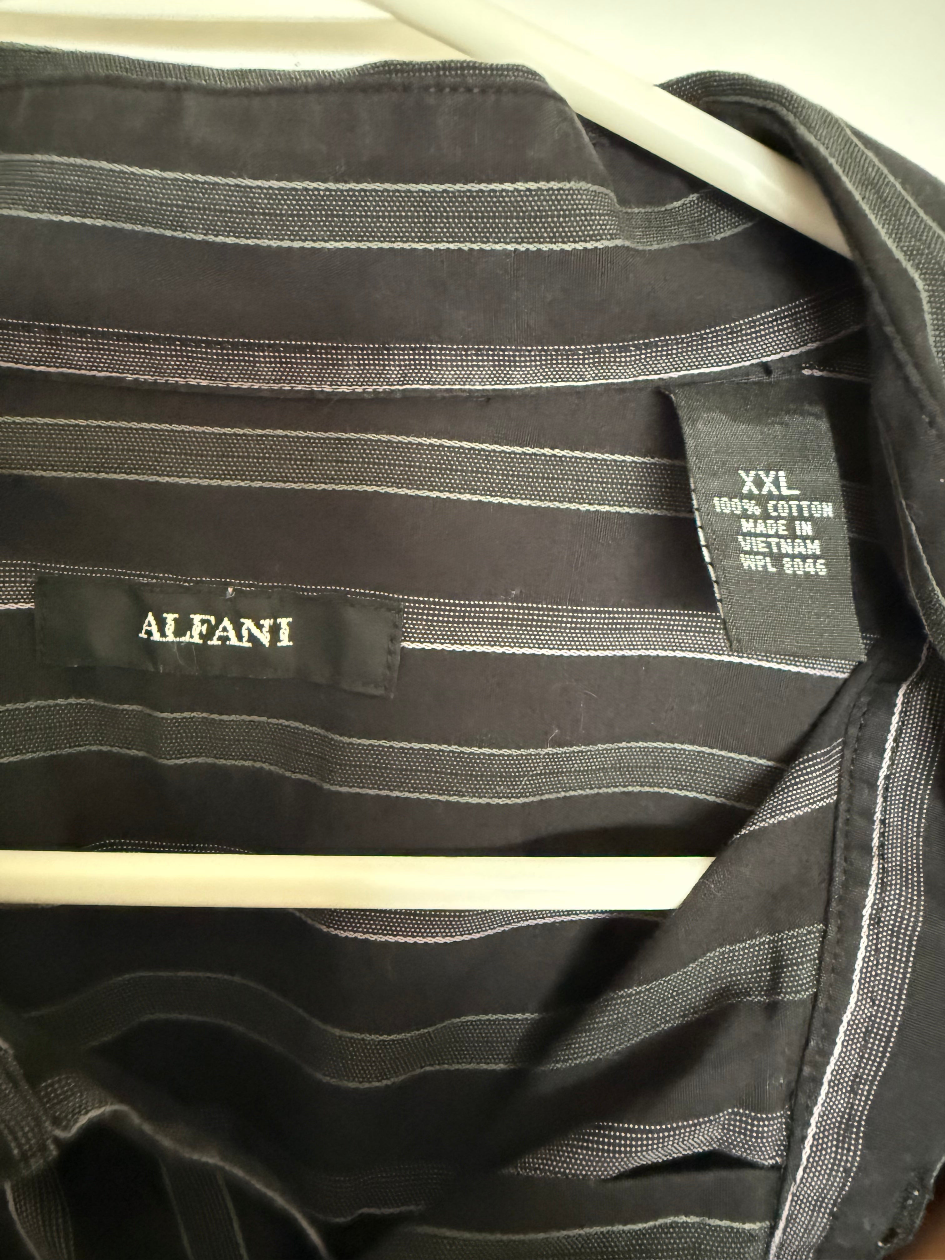 Alfani Men's Black & Grey Striped Long Sleeve Dress Shirt Size XXL