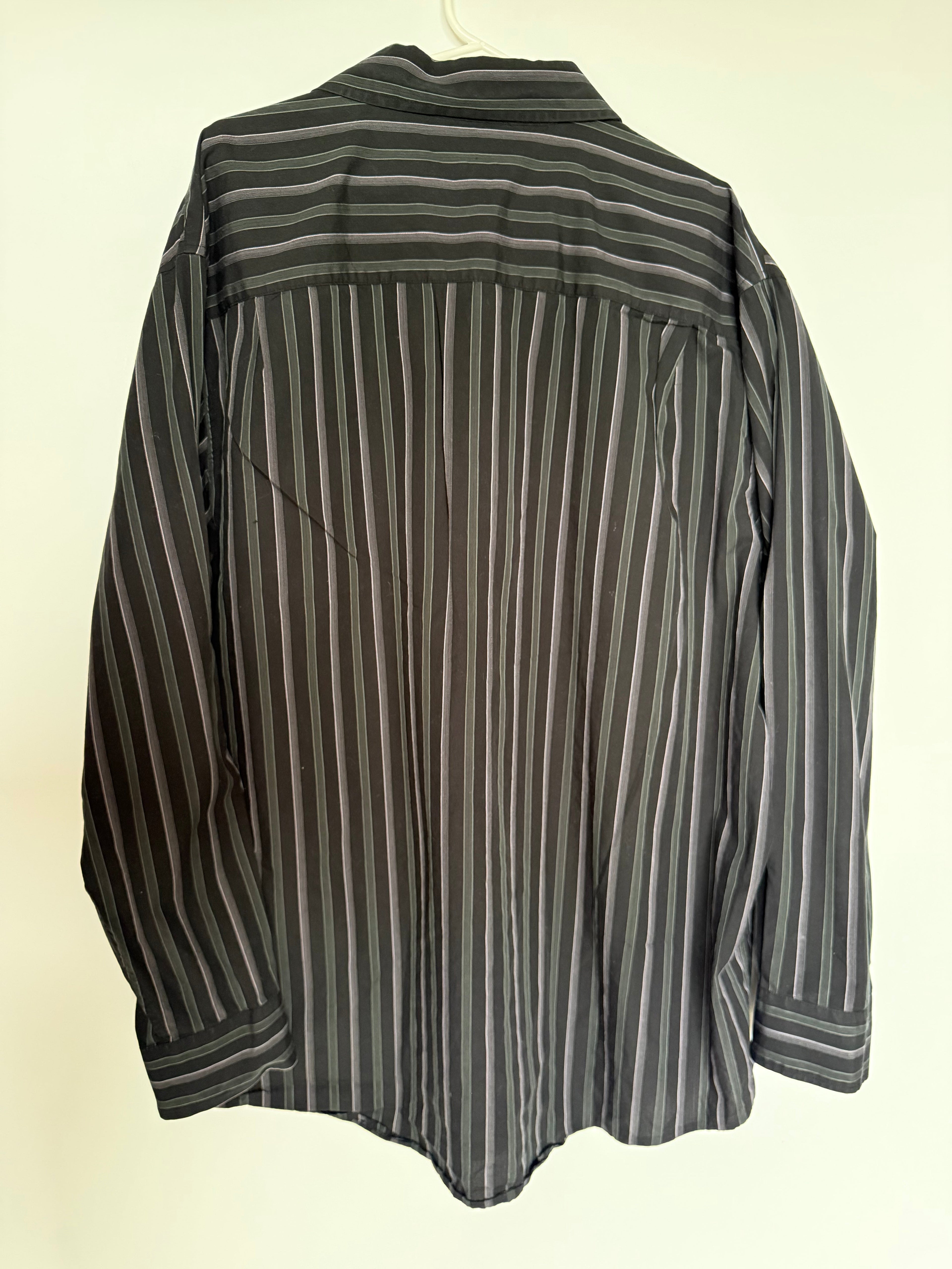 Alfani Men's Black & Grey Striped Long Sleeve Dress Shirt Size XXL